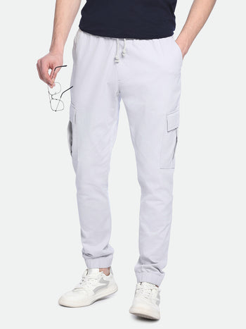 Men's Light Grey Solid Cargo Jogger