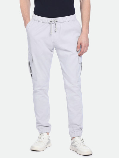 Men's Light Grey Solid Cargo Jogger