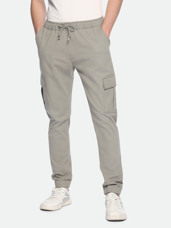 Men's Mousse Grey Solid Stretchable Cargo Jogger