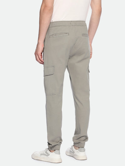 Men's Mousse Grey Solid Stretchable Cargo Jogger