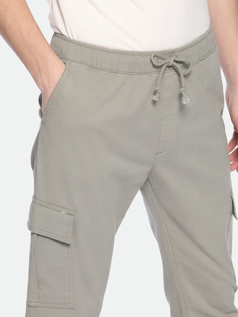 Men's Mousse Grey Solid Stretchable Cargo Jogger