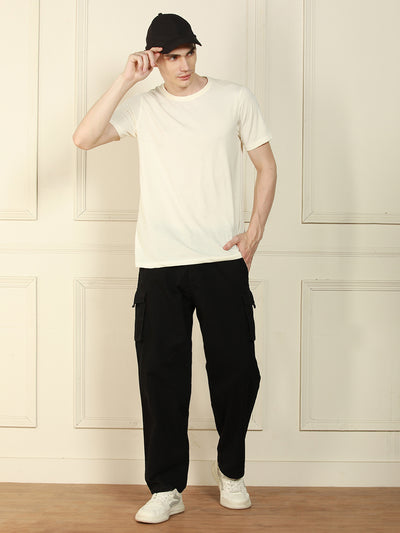 Men's Black Relaxed Fit Solid Cotton Lycra Stretchable Trousers