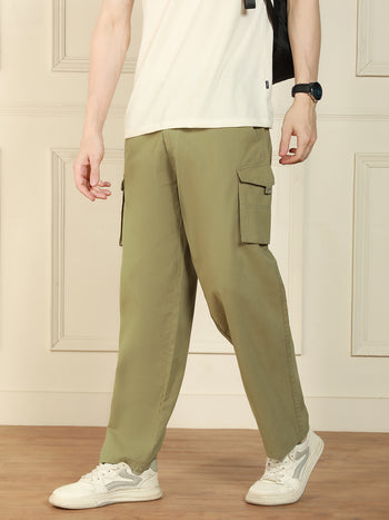 Men's light olive Relaxed Fit Solid Cotton Lycra Stretchable Trousers