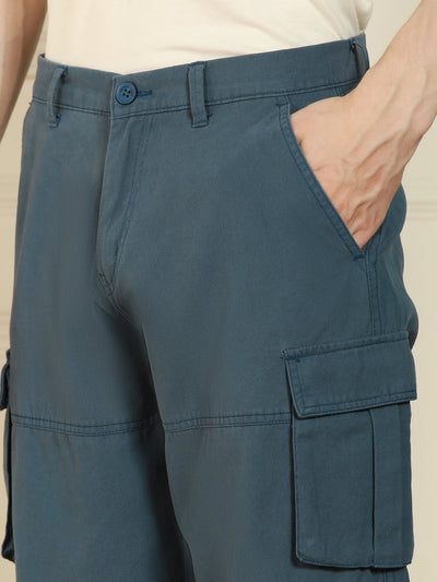 Dennis Lingo Men's Denim blue Relaxed Fit Solid Cotton Lycra Stretchable Trousers