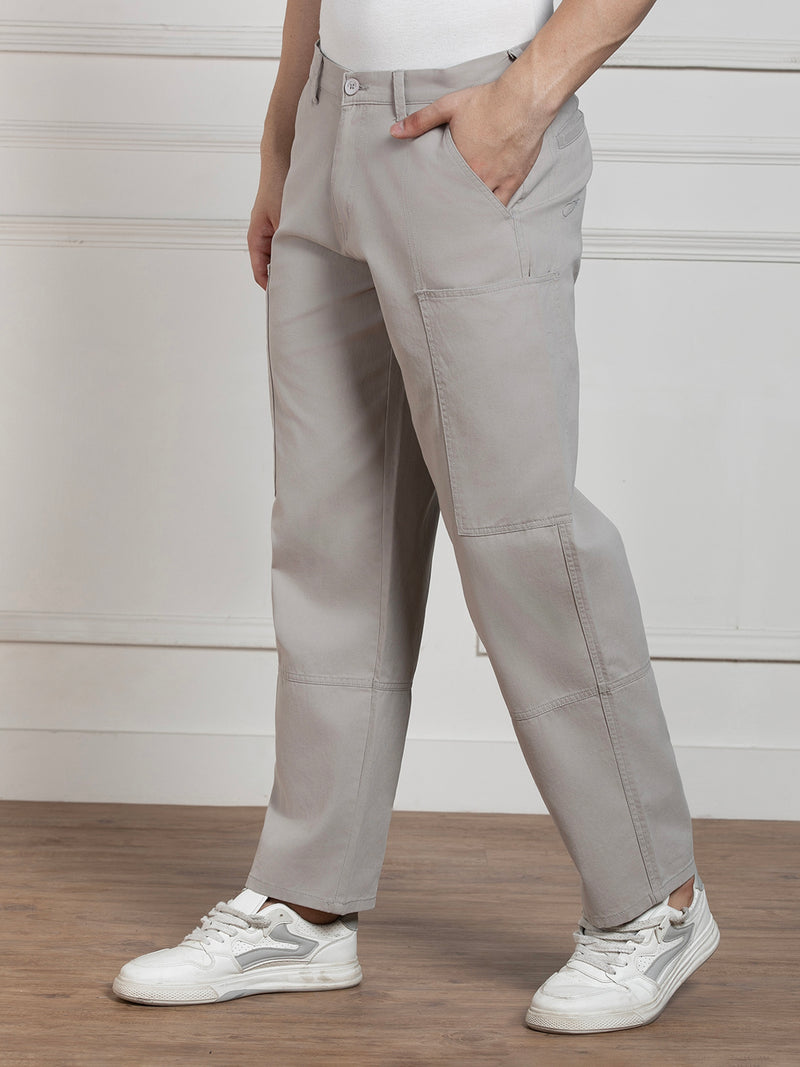 Men's Solid Light Grey Relaxed fit Stretchable Cargo Trousers