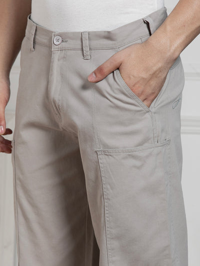 Men's Solid Light Grey Relaxed fit Stretchable Cargo Trousers