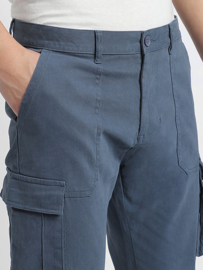 Dennis Lingo Men's Denim Blue Solid Cargo Trousers