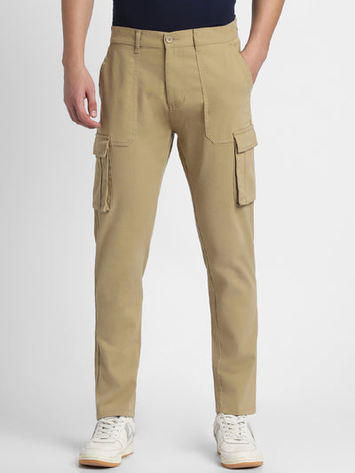 Men's Khaki Solid Cargo Trousers