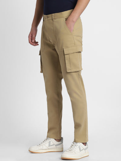 Men's Khaki Solid Cargo Trousers