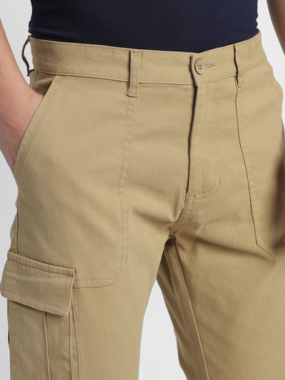 Men's Khaki Solid Cargo Trousers