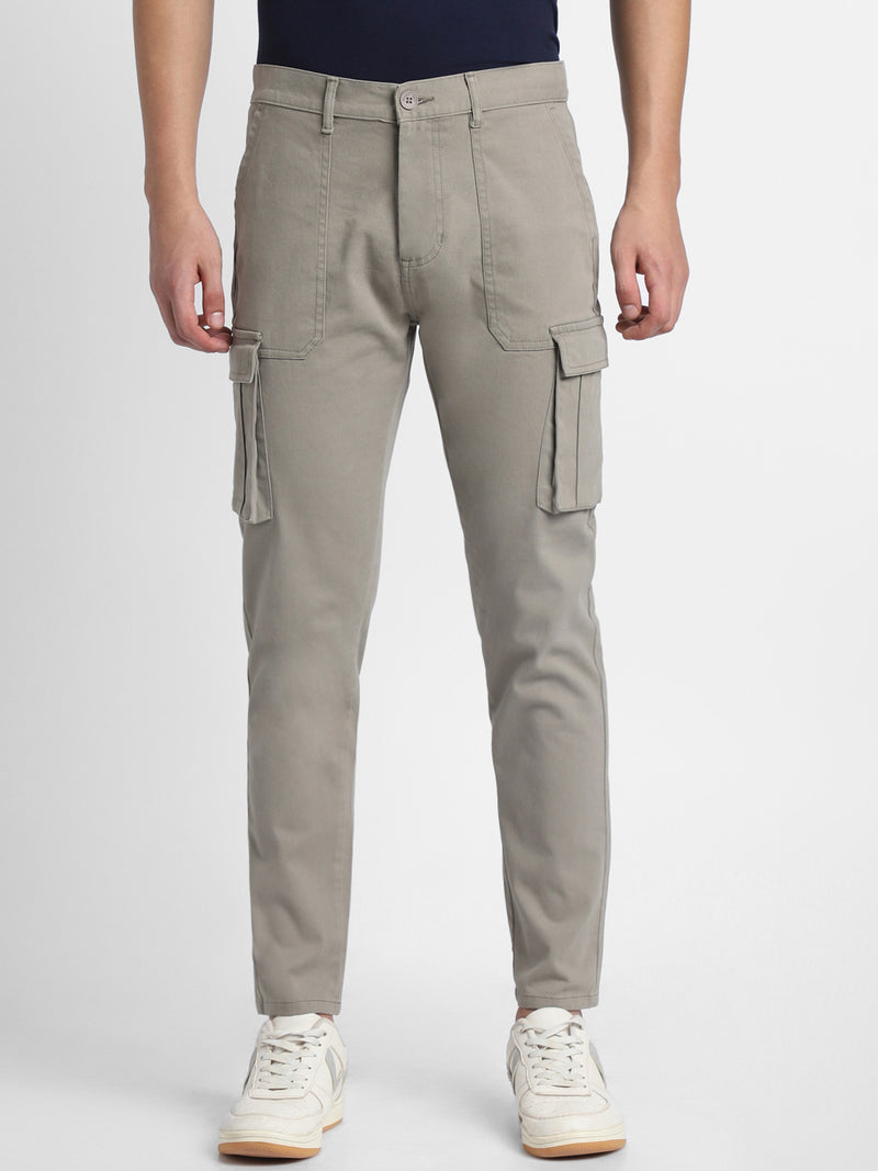 Men's Mouse Grey Solid Cargo Trousers