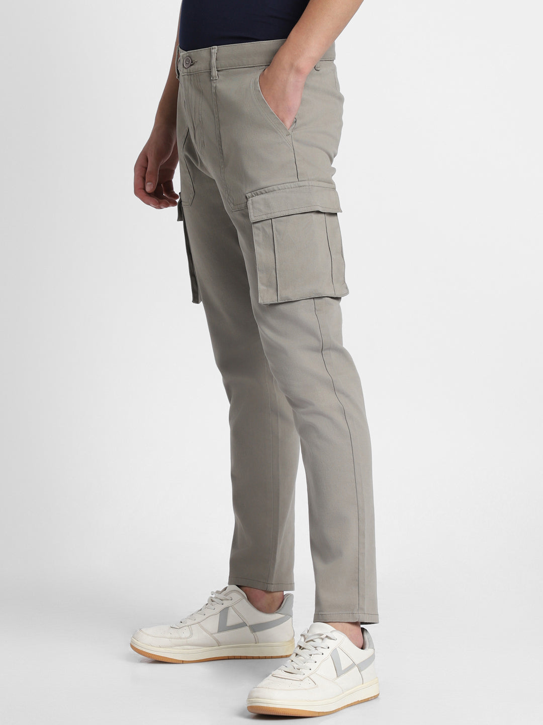 Men's Mouse Grey Solid Cargo Trousers