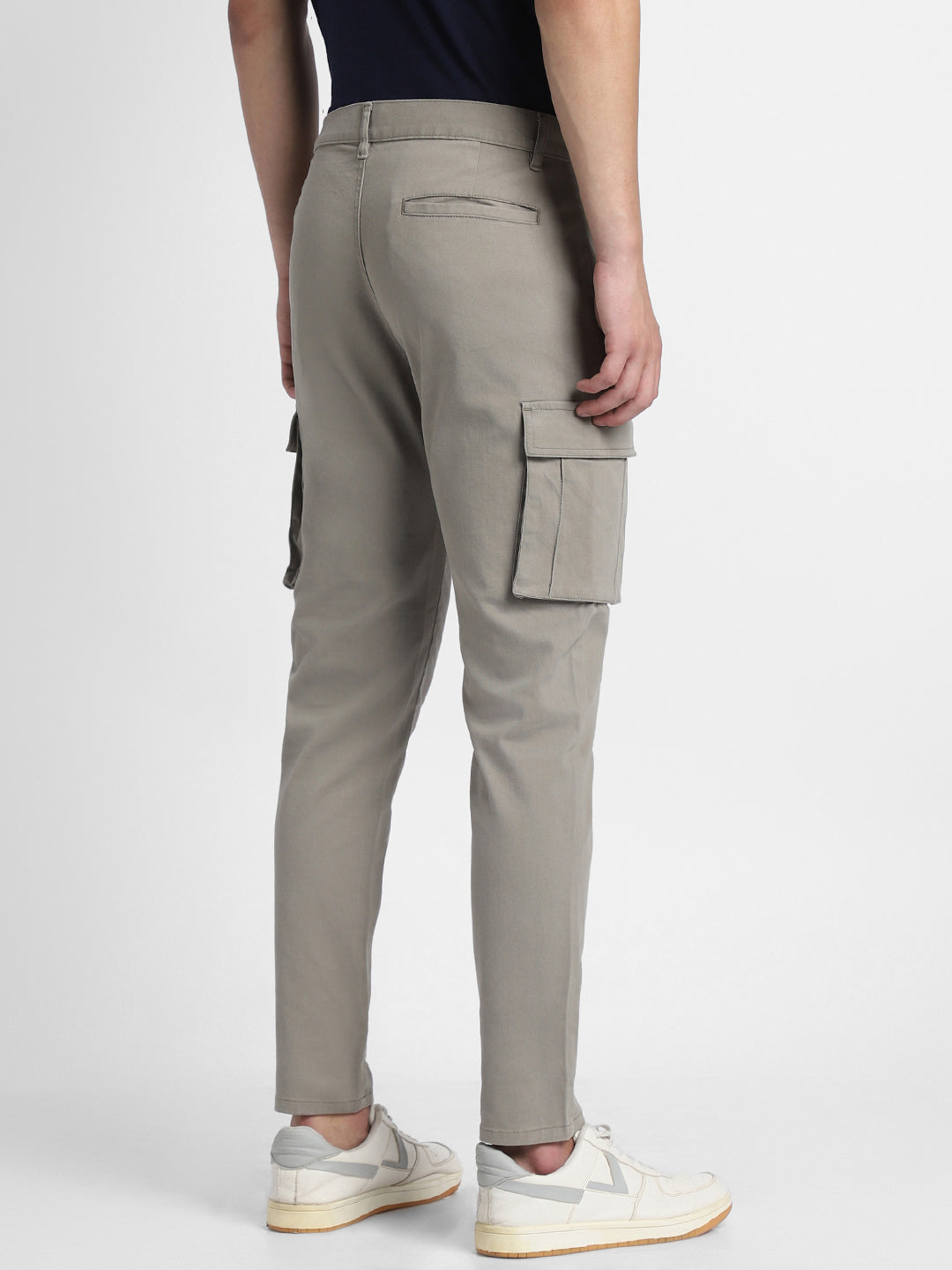 Men's Mouse Grey Solid Cargo Trousers