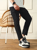 Men's Black Solid Straight fit Stretchable Cargo Trousers