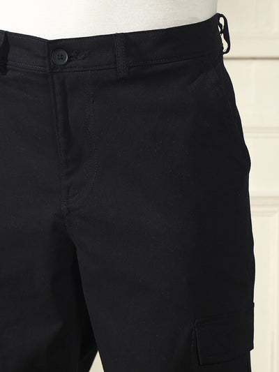 Men's Black Solid Straight fit Stretchable Cargo Trousers