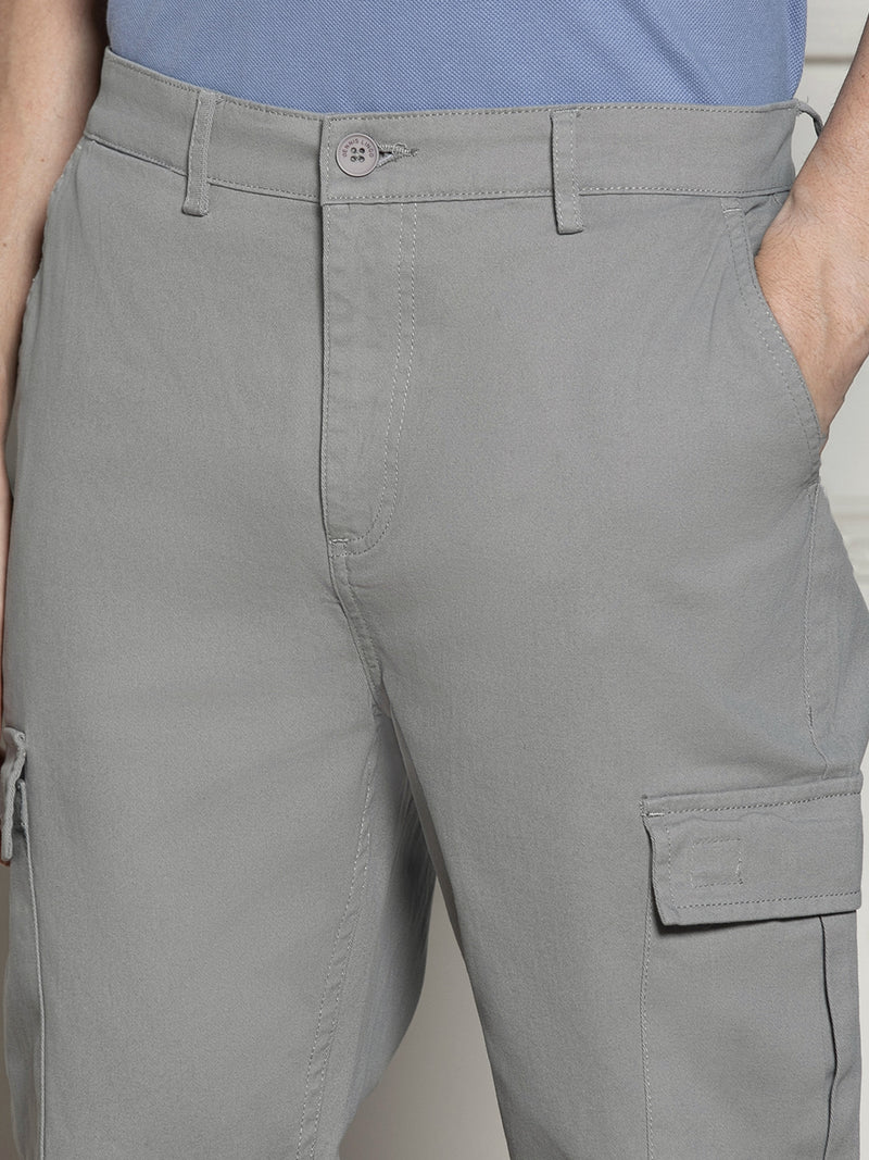 Men's Mid Grey Solid Stretchable Cargo Trousers