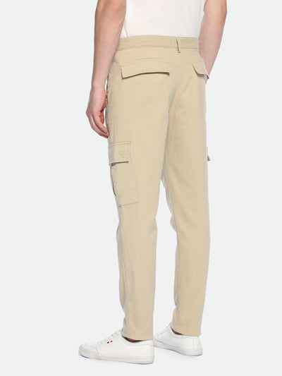 Men's Light Khaki Solid Stretchable Cargo Trousers