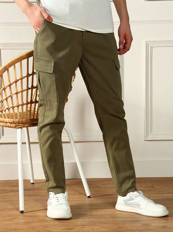 Men's Army Solid Straight fit stretchable Cargo Trousers