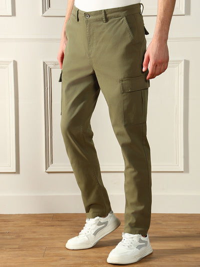 Men's Army Solid Straight fit stretchable Cargo Trousers