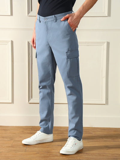 Men's Steel Blue Solid Stretchable Cargo Trousers