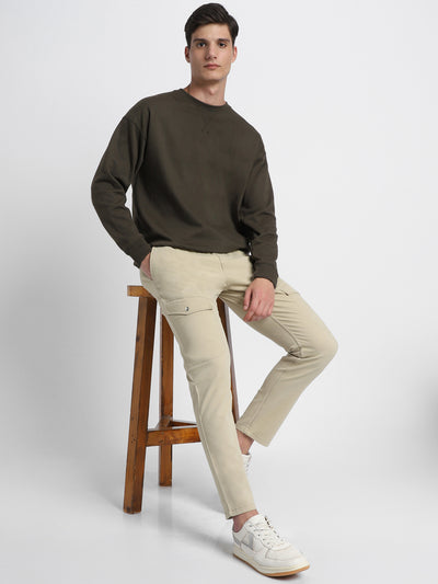 Mens's Light Khaki Solid Cargo Trousers