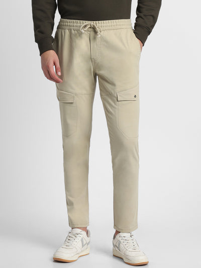 Mens's Light Khaki Solid Cargo Trousers