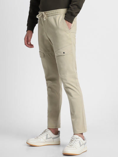 Mens's Light Khaki Solid Cargo Trousers