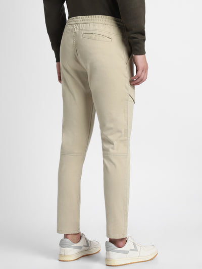 Mens's Light Khaki Solid Cargo Trousers