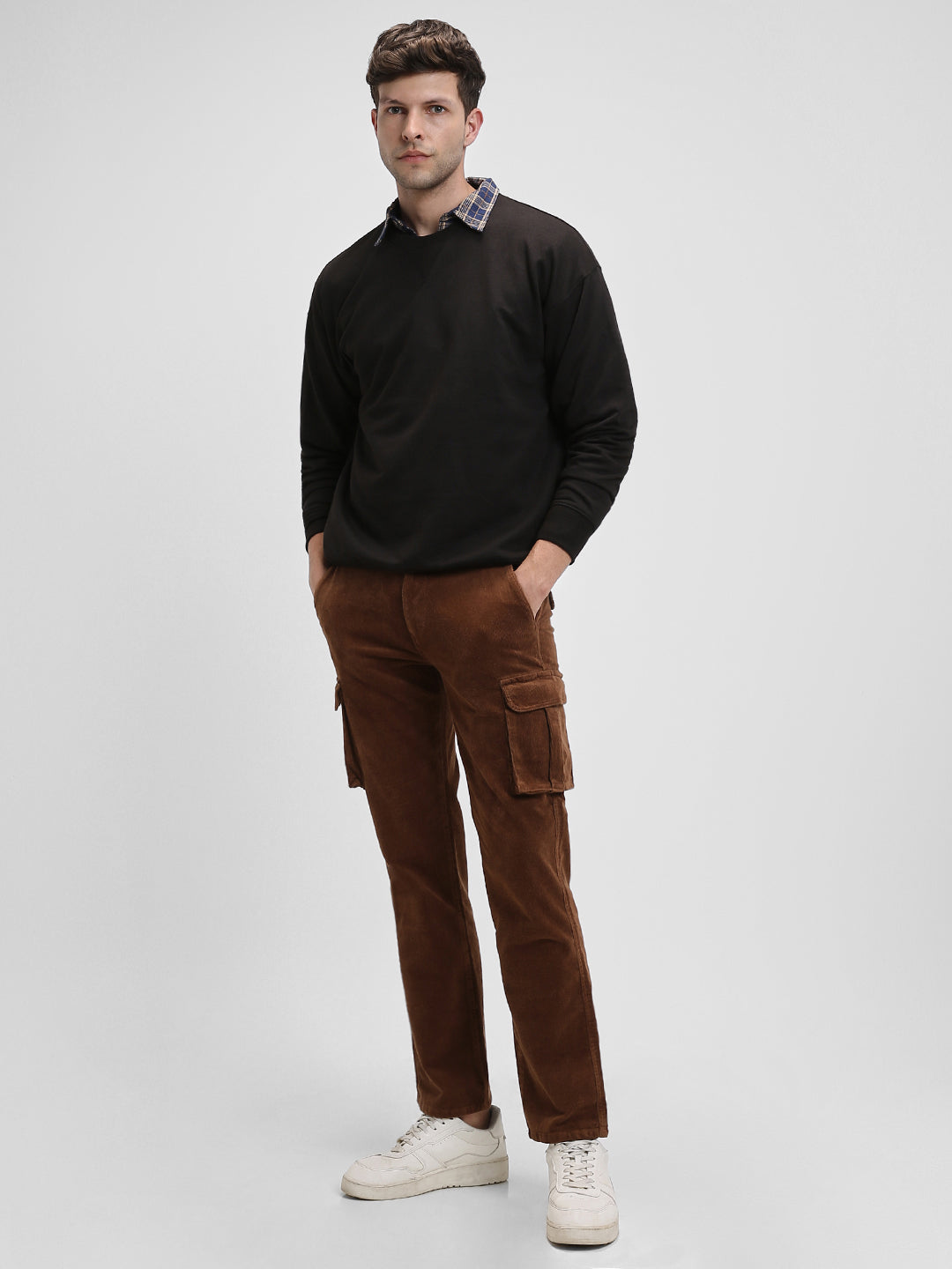 Men's Brown Solid Casual Trouser