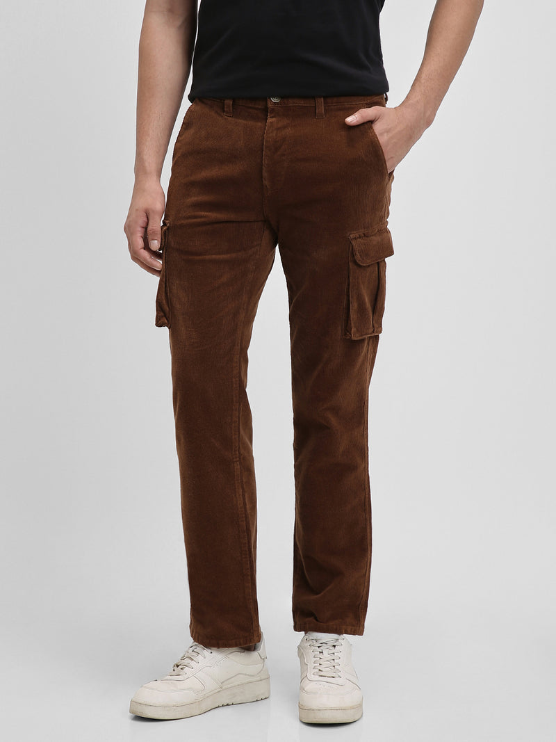 Men's Brown Solid Casual Trouser