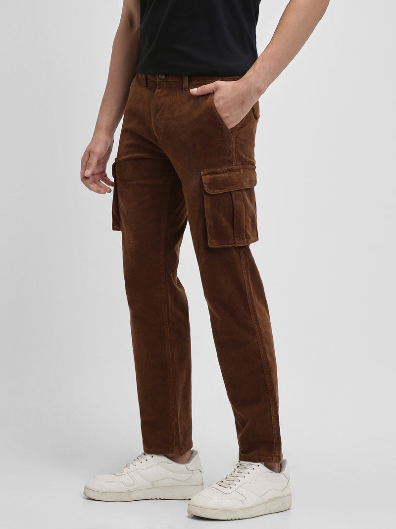 Men's Brown Solid Casual Trouser