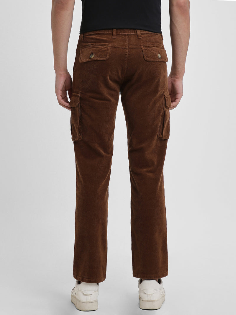 Men's Brown Solid Casual Trouser