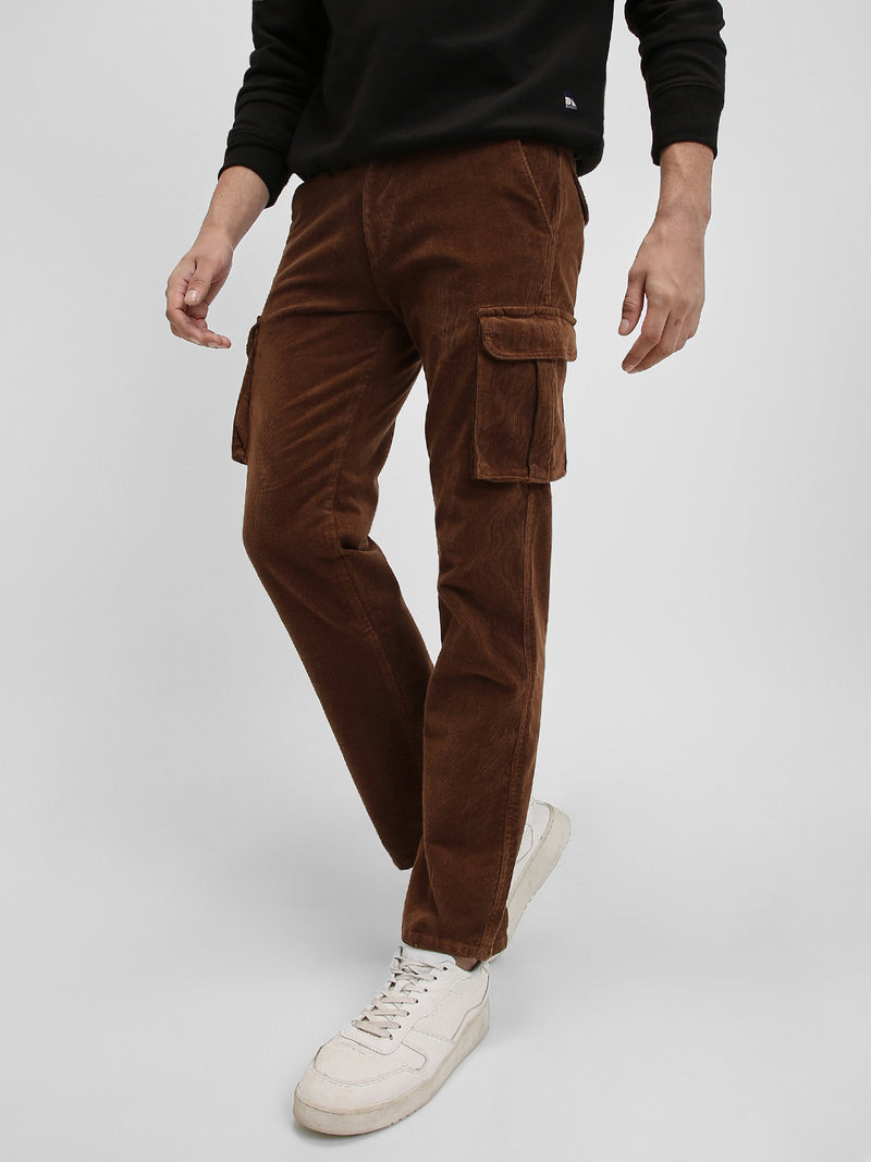 Men's Brown Solid Casual Trouser