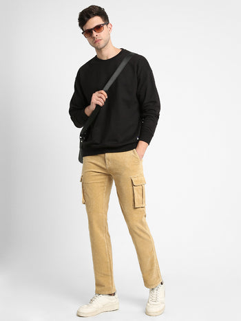 Men's Khaki Solid Casual Trouser