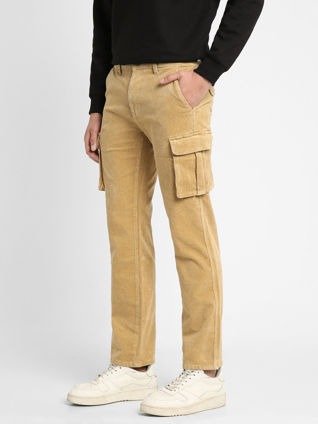 Dennis Lingo Men's Khaki Solid Casual Trouser