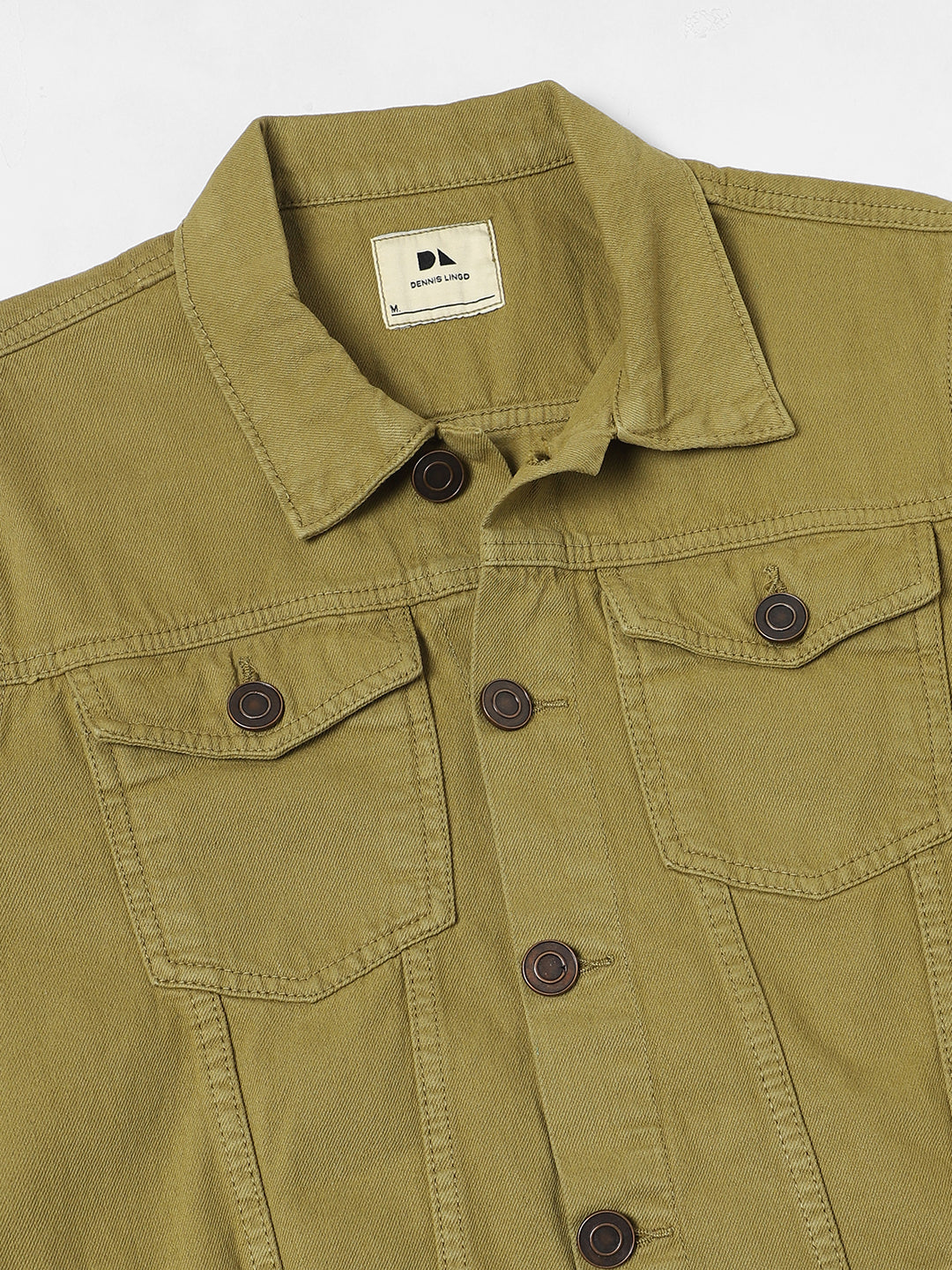 Men's Regular Fit Long Sleeve Button Down Panel Denim Jacket Lightweight Trucker Jacket (Olive)