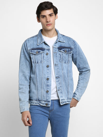 Men's Indigo Washed Regular Fit Fit Collar Full Sleeves Casual Denim Jacket