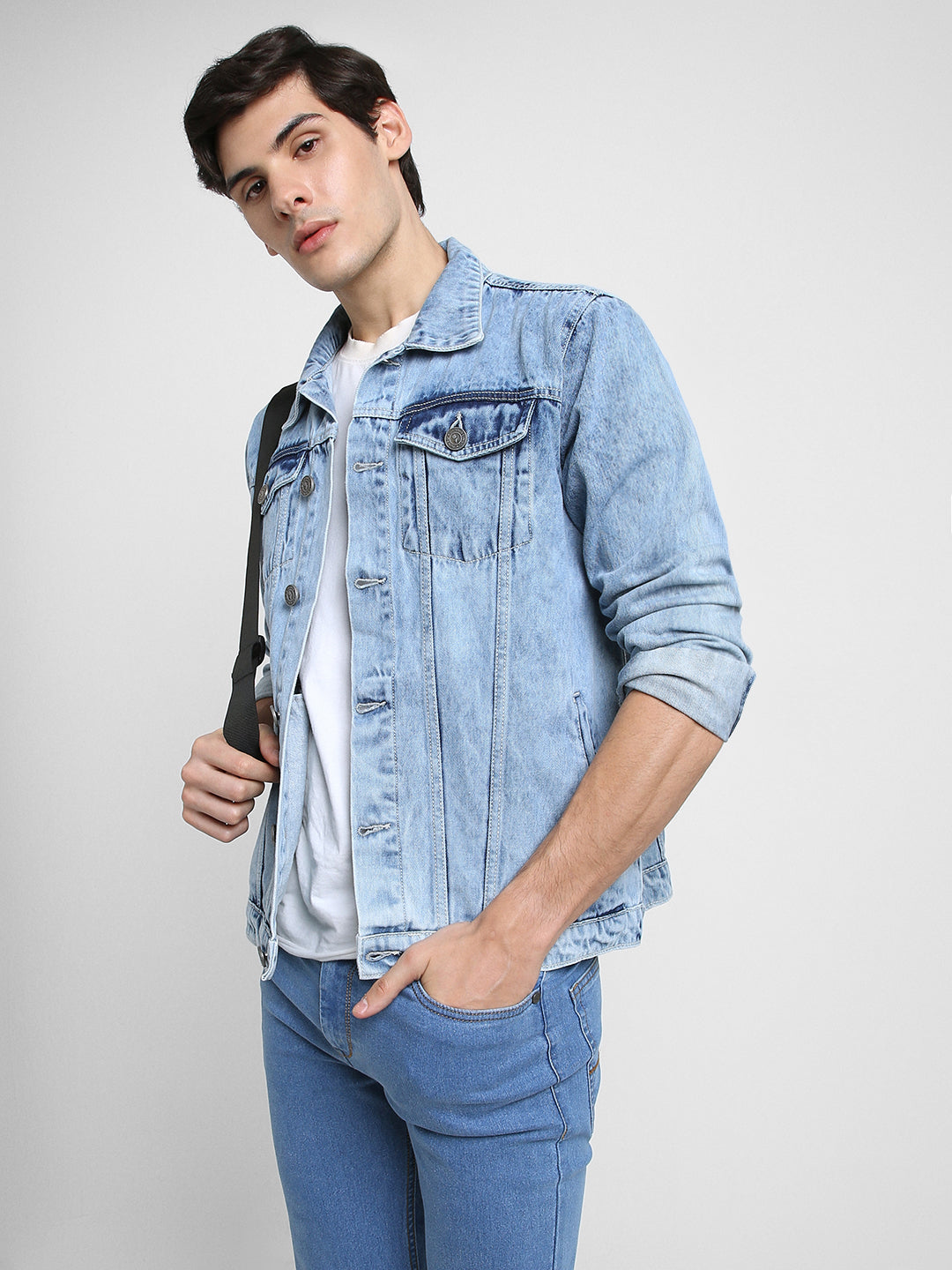 Men's Indigo Washed Regular Fit Fit Collar Full Sleeves Casual Denim Jacket