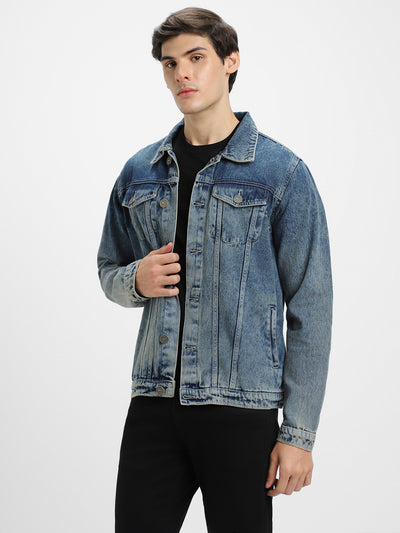 Men's Indigo Washed Regular Fit Collar Full Sleeves Denim Jacket