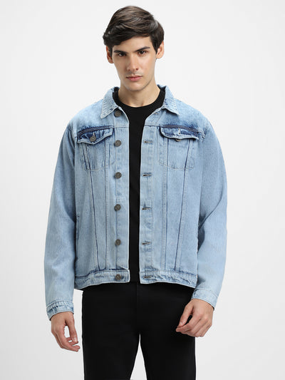 Men's Indigo Washed Regular Fit Fit Collar Full Sleeves Denim Jacket Denim Jacket