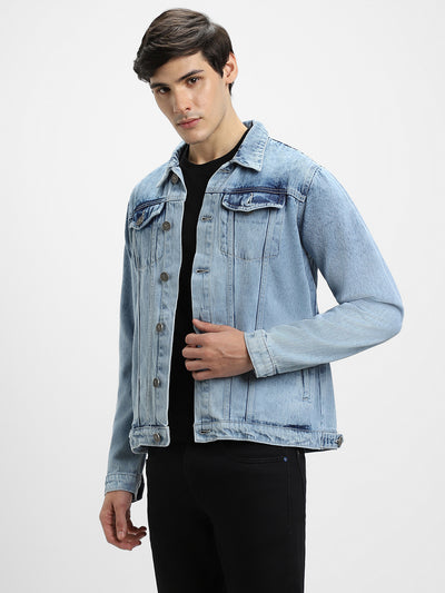 Men's Indigo Washed Regular Fit Fit Collar Full Sleeves Denim Jacket Denim Jacket