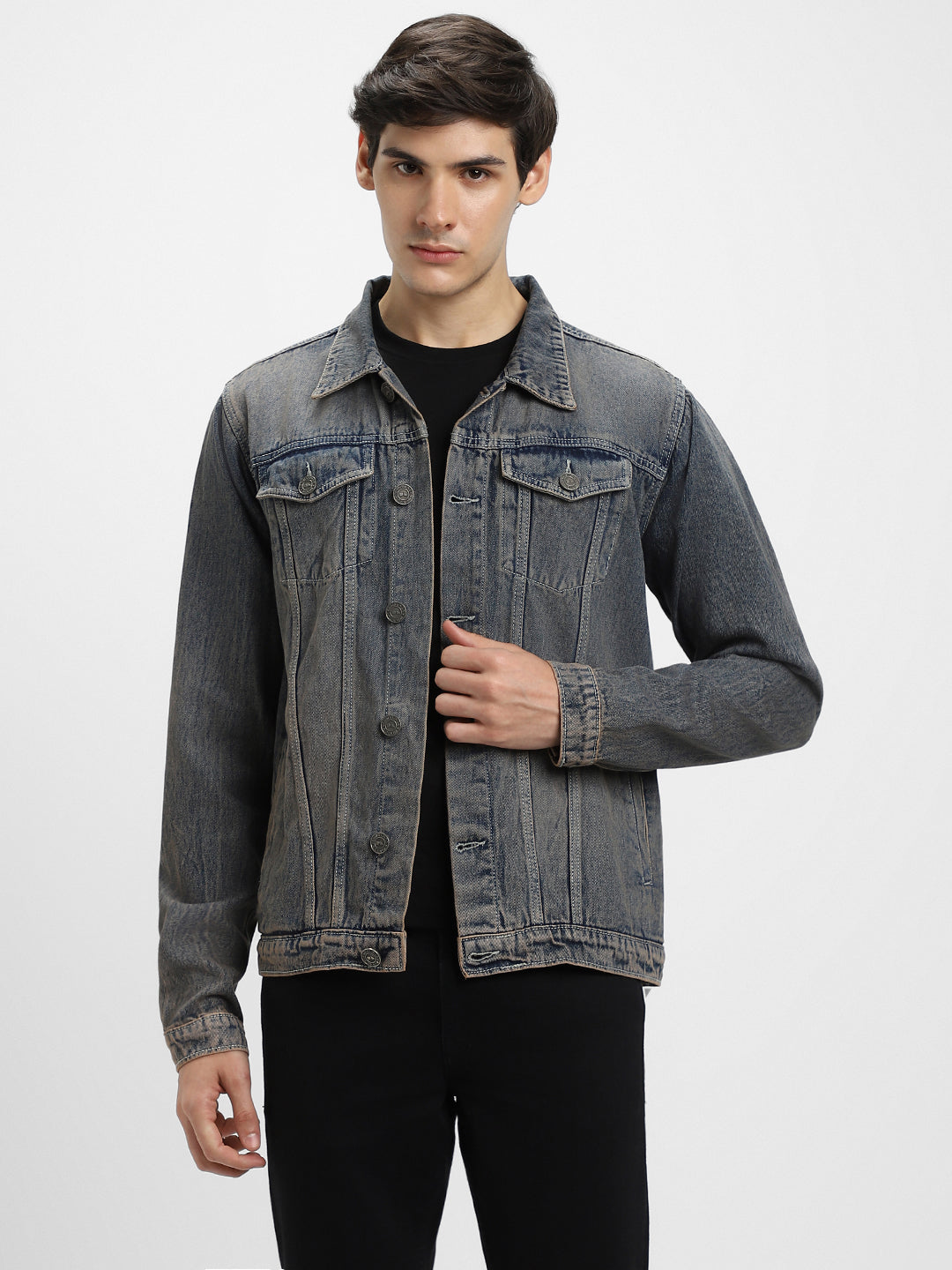 Men's Indigo Washed Regular Fit Fit Collar Full Sleeves Denim Jacket Denim Jacket