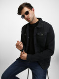 Men's Black Washed Regular Fit Spread Collar Full Sleeves Denim Trucker Jacket