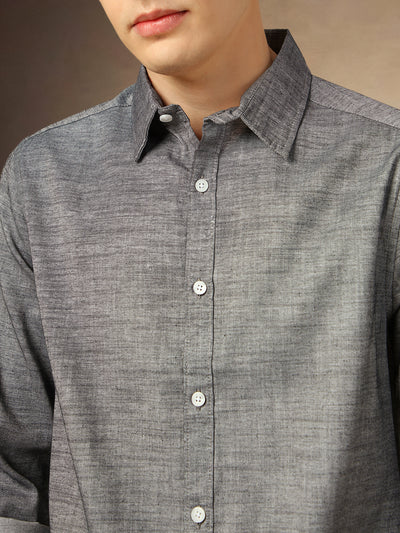 Men's Grey Solid Spread Collar Full Sleeves Shirt