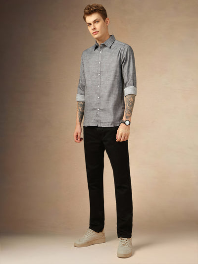 Men's Grey Solid Spread Collar Full Sleeves Shirt