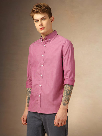 Men's Pink Solid Button Down Collar Full Sleeves Shirt