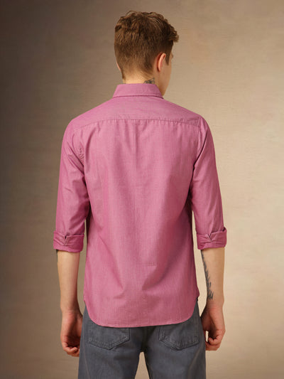 Men's Pink Solid Button Down Collar Full Sleeves Shirt