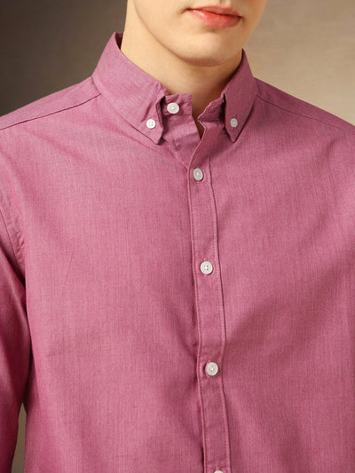 Men's Pink Solid Button Down Collar Full Sleeves Shirt