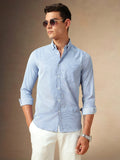 Men's Light Blue Solid Spread Collar Full Sleeves Casual Shirt