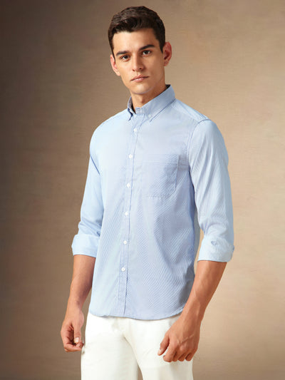 Men's Light Blue Solid Spread Collar Full Sleeves Casual Shirt